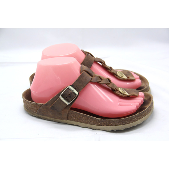 Birkenstock Gizeh Braided Sandals Women's Size EU 37 US 6-6.5 Cognac Brown Thong - Picture 1 of 8